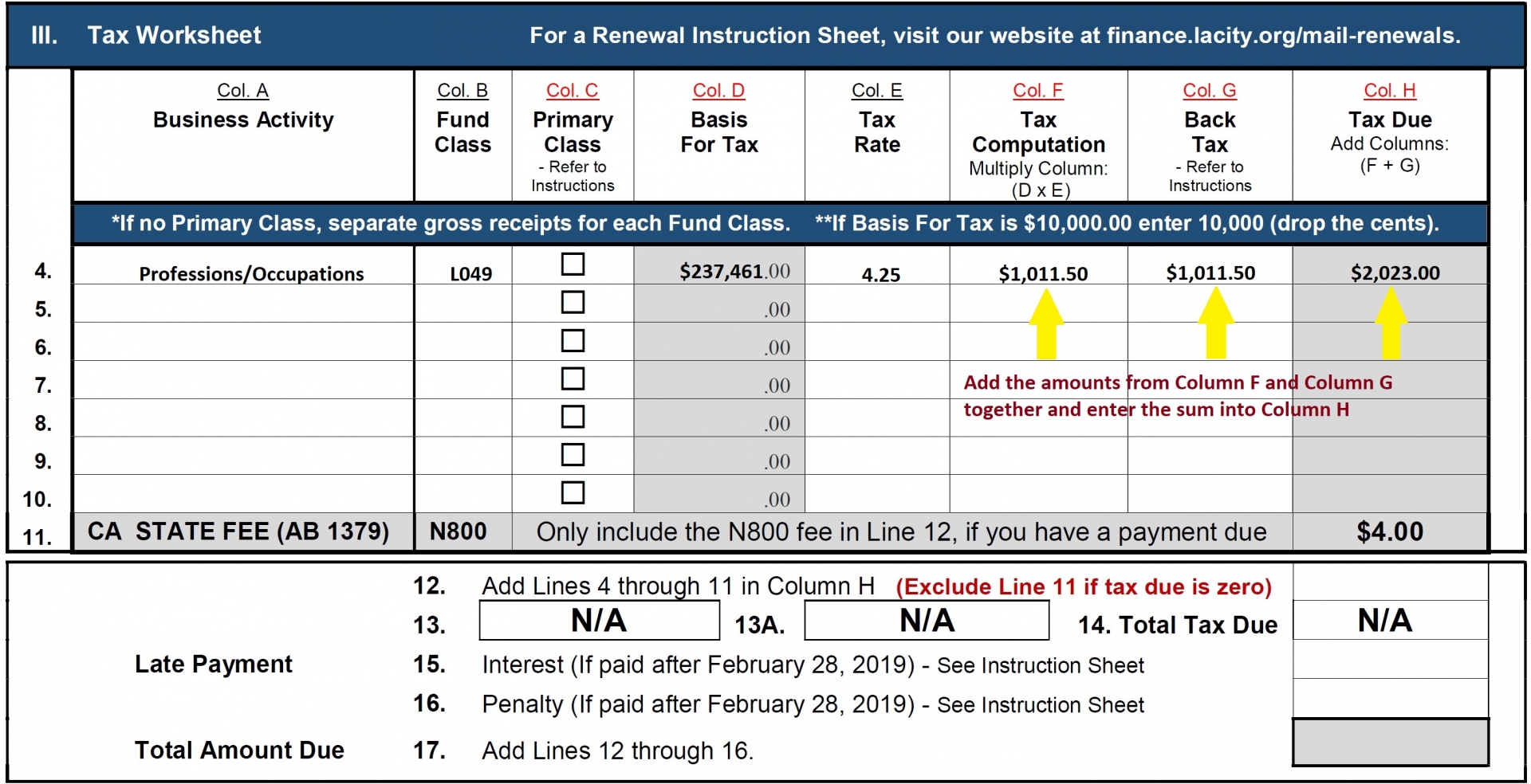 Business Tax Renewal Instructions Los Angeles Office of Finance