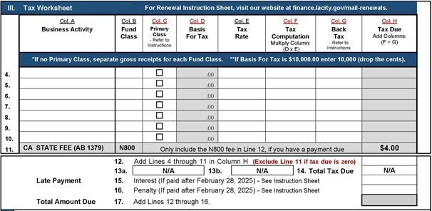 Business Tax Renewal Form Worksheet