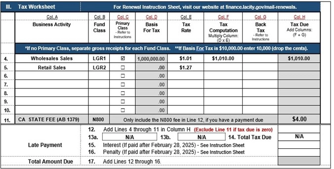 Business Tax Renewal Form Worksheet