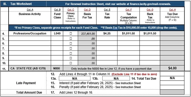 Business Tax Renewal Form Worksheet