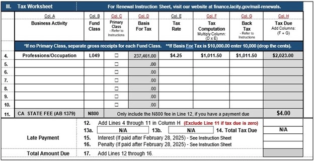 Business Tax Renewal Form Worksheet