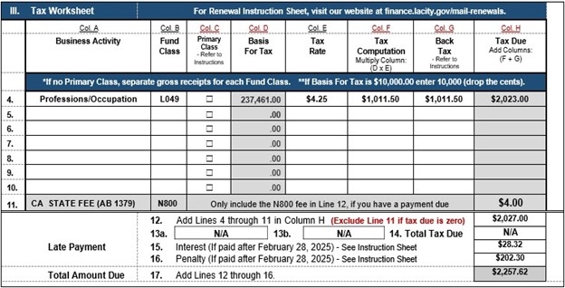 Business Tax Renewal Form Worksheet