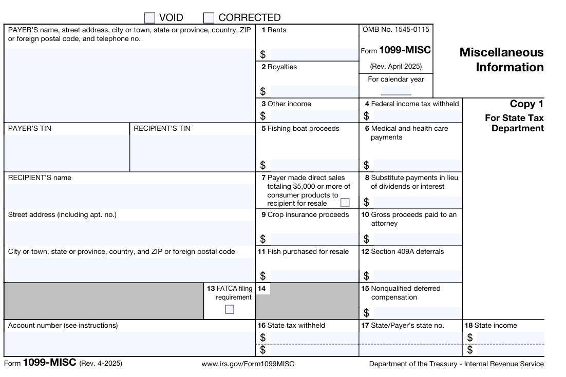 IRS Form 1099, the tax document use for reporting nonemployee compensation..