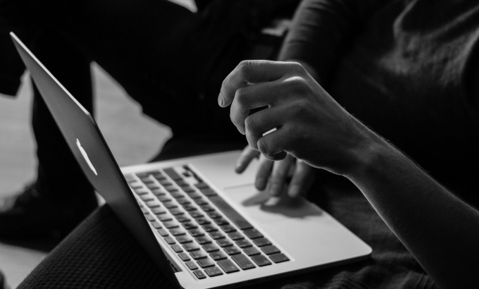 person using laptop